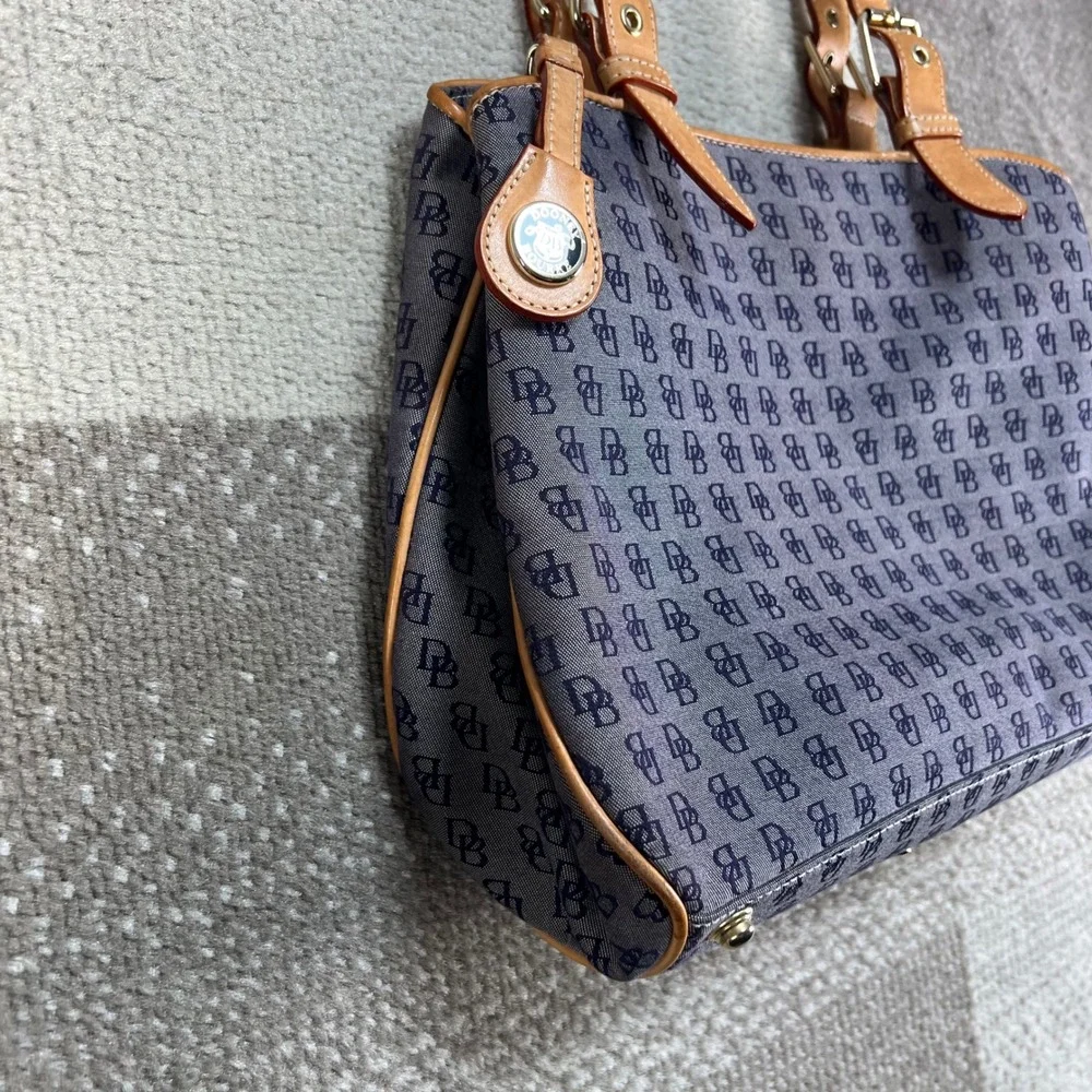 Dooney & Bourke Monogram Canvas Tote Bag and Matching Wristlet Blue Tan